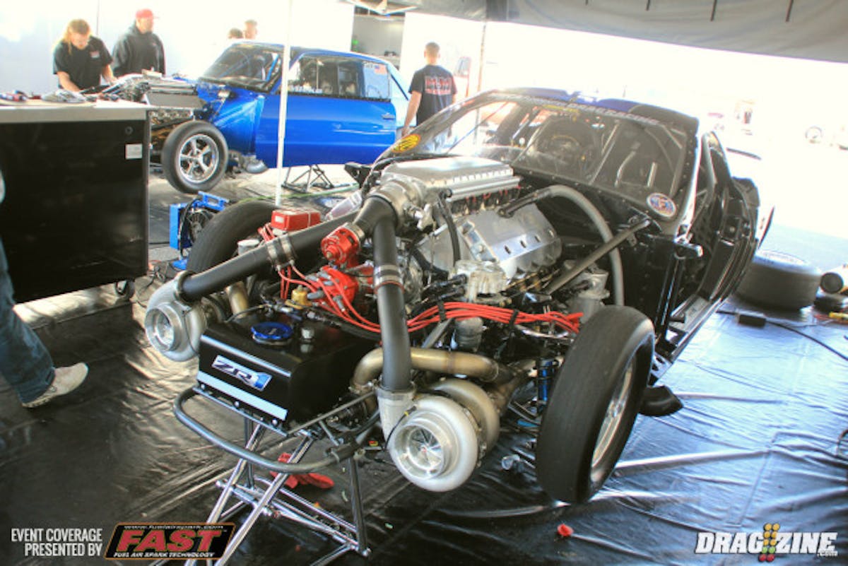 Mark Woodruff picked up sponsorship from Precision Turbo and is running a pair of 102 MM units on the Sonny's/Nelson Competition Hemi backed by an M&M two speed 400/ lockup for 2016. He is on the new MT 315 Radial Pro with good luck so far running a 4.11 and two 4 flats sitting number 7 in class.