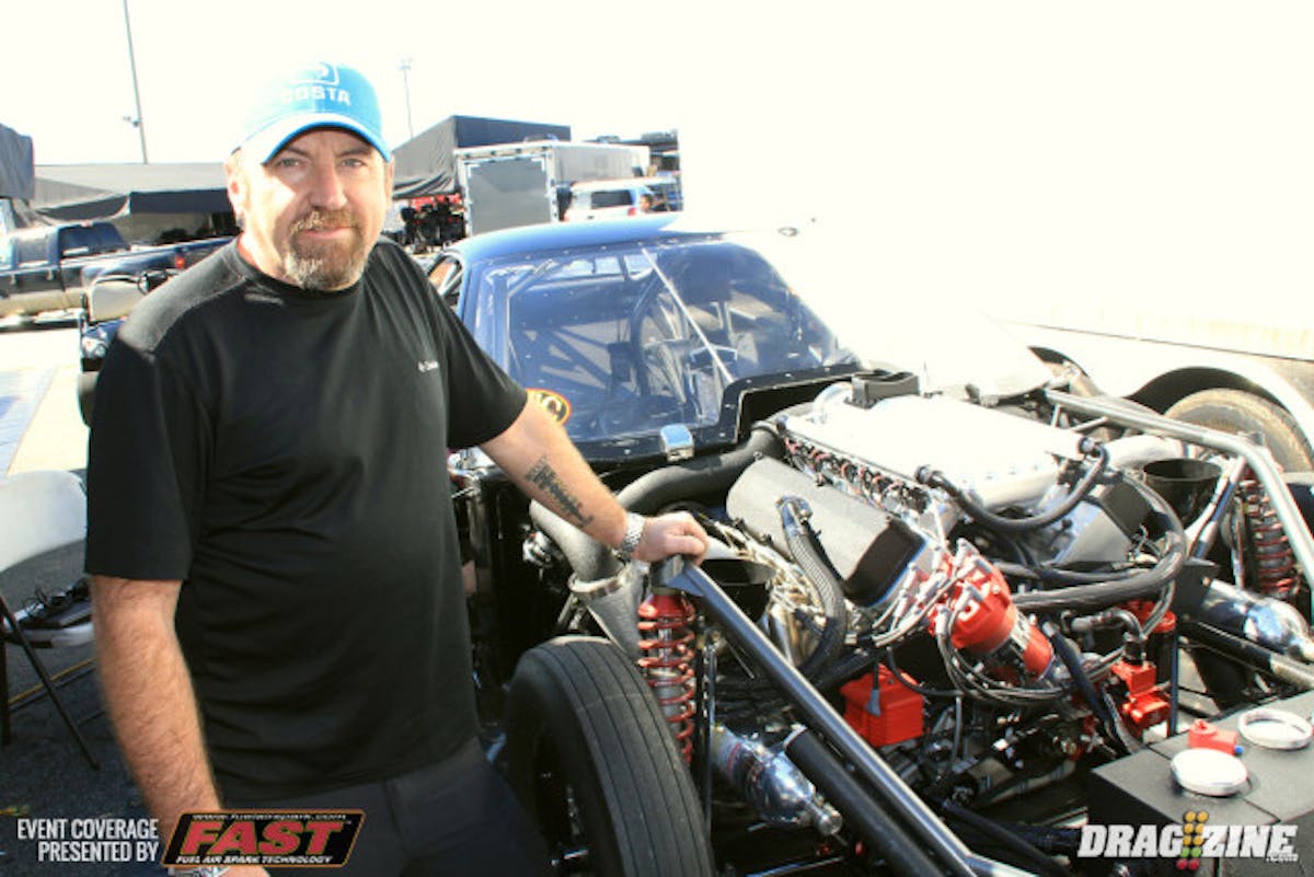 Keith Berry and crew have been hard at work prepping and fitting a new engine for the 2016 season. He purchased a dragster last year with the CFE SBX headed small block Chevy in it, sold the car and had Proline Racing update the engine. It's being fed by a pair of GenII Precision 88 MM turbos with Fuel Tech software with an M&M trans and Pro Torque EV1 converter.