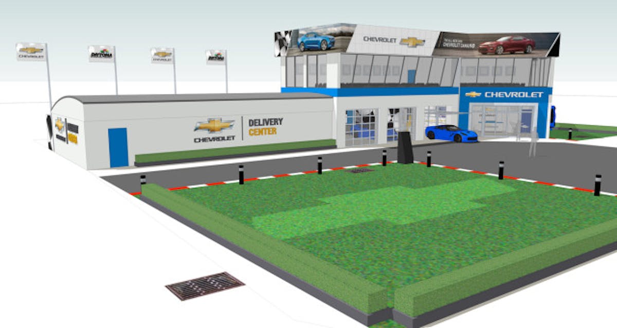 Chevrolet and Daytona International Speedway (DIS) will offer an exclusive opportunity for Chevrolet customers to take delivery of their new vehicle at the Speedway starting in late 2016. The Chevrolet Delivery Center at DIS will be located in the infield adjacent to Gatorade Victory Lane and will have the familiar appearance of a neighborhood Chevrolet dealership. Select new Chevrolet vehicles will offer the option for delivery at DIS during the ordering process at U.S. Chevrolet dealers for an additional fee.