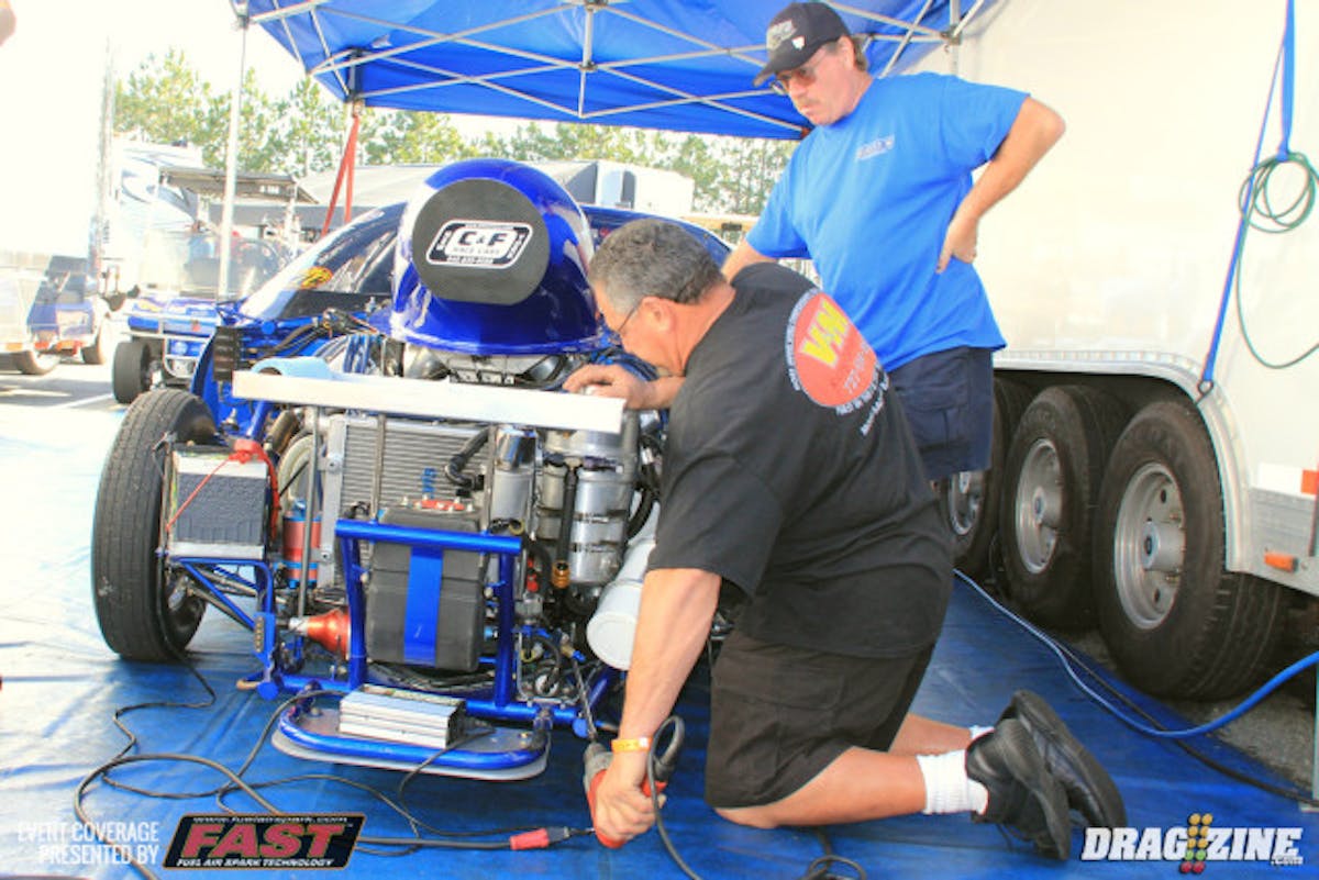 Scotty G is running well so far with his new engine combo sporting 943 cubic inches out of his own Scotty's Racing Technology in Spring Hill, Florida qualifying with a career best 4.053 at 175 MPH. Scotty uses Induction Solutions Nitrous, EFI Technologies engine management, Proformance Transmissions and Pro Torque converters. Crew this weekend is Pete, Frankie, Bob and Uncle Kev and Van.