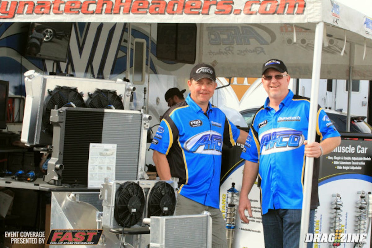 Afco Racing Products has a marketing agreement with Menscer . We spoke with Eric Saffell the National Account Manager with Afco to get caught on the program. Saffell began the drag racing program at Afco back in 1996 after they had developed a good reputation in the circle track industry with their shocks, suspension and cooling products. Menscer Motrosports is a distributor for us and focuses on heads up outlaw style drag racing using their products to develop shock and struck packages being the go to guy for many top racers in the drag radial classes. For 2016 they have launched a 4 way adjustable shock which they put on Keith Haney's number one qualifying Camaro in Radial vs the World this weekend clearly with excellent results. Eric Folger and Eric Saffell shown from left to right.