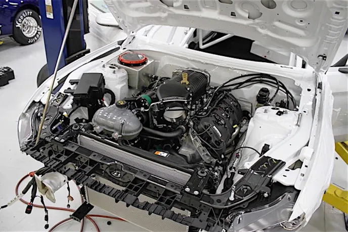 A shot of the Cobra Jet after the engine and transmission have been installed.