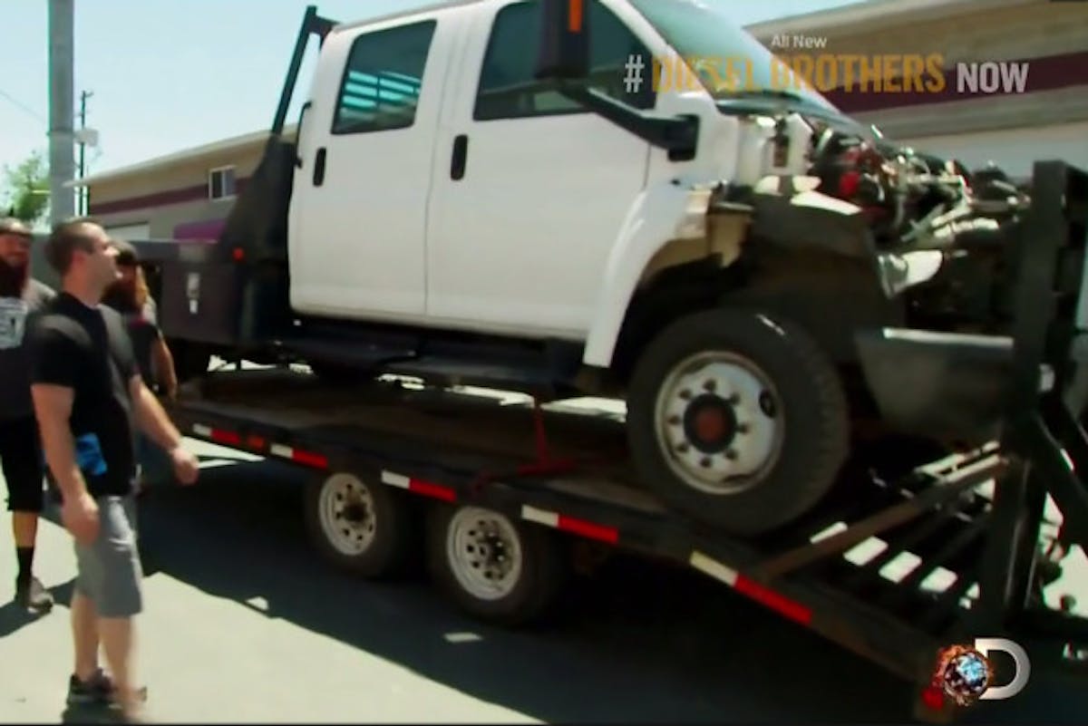 The Chevrolet Kodiak gets hauled off to Stretch My Truck.