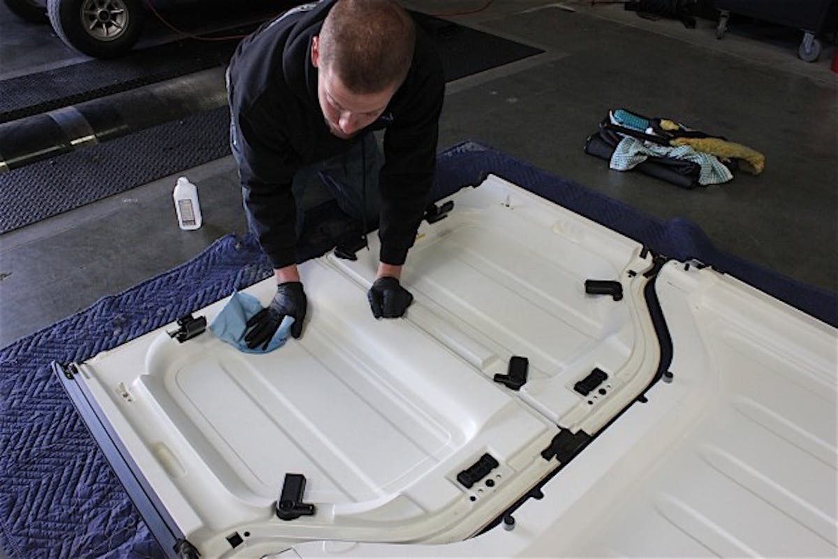Alcohol was used to clean down all the white composite areas of the hardtop and Freedom Panels.