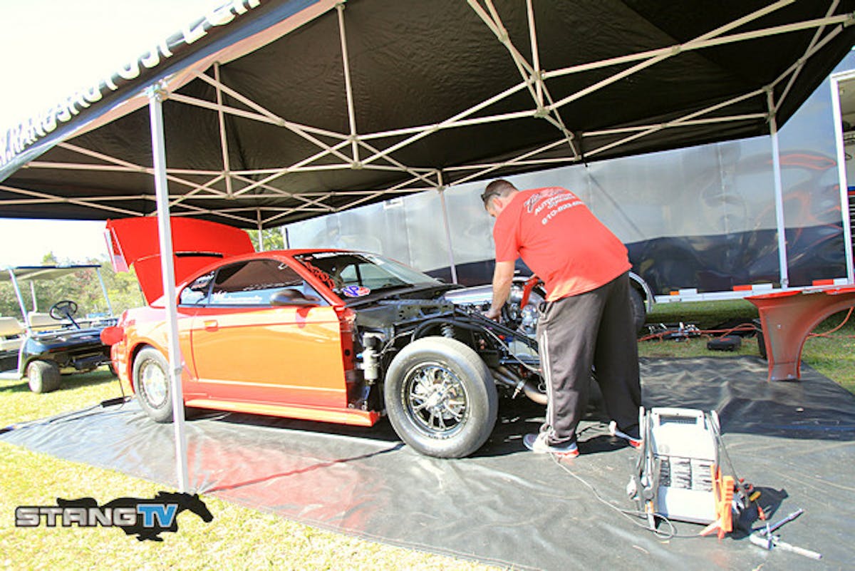 Vinnie Palazzolo has been running X275 based out of the Philly area and is here competing with the NMRA for the first time this weekend in Street Outlaw. He runs a Bennett Racing small Ford with a 98 MM Precision turbo at 3200 pounds, a change from the Pro Mod 85 he ran in X275. He did some tuning on the dyno just last night at Pressurized Solutions and is using the new Haltech Elite 2500 engine management, he has yet to make a pass today.