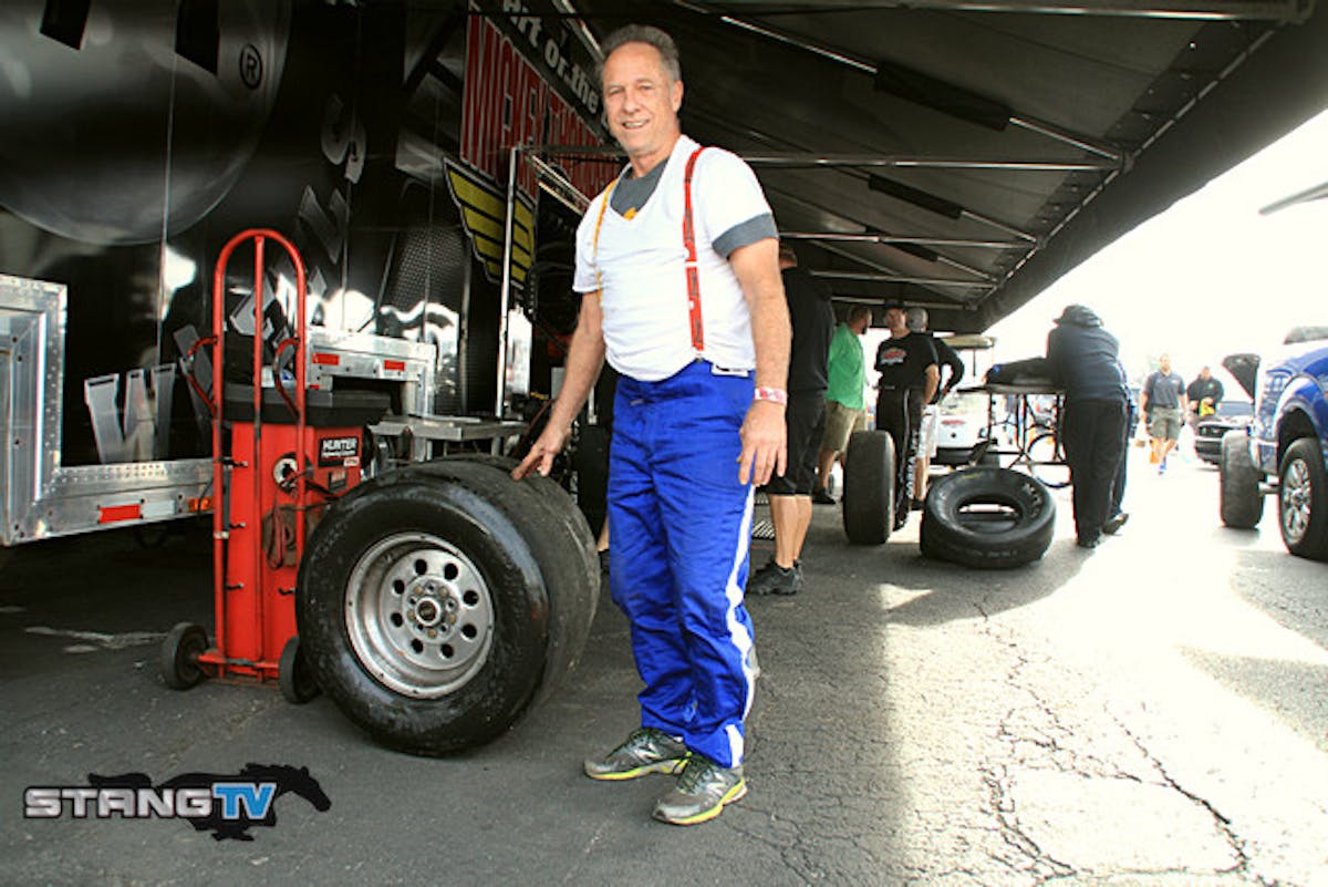 Randy Seward put up an 8.47 at 163 yesterday which is a good run for him. He swapped to the new Haltech Elite 2500 over the winter and was at the Mickey Thompson trailer this morning getting a fresh set of 295/65 Drag Radials installed for today's QA1 True Street presented by Muscle Mustangs competition.