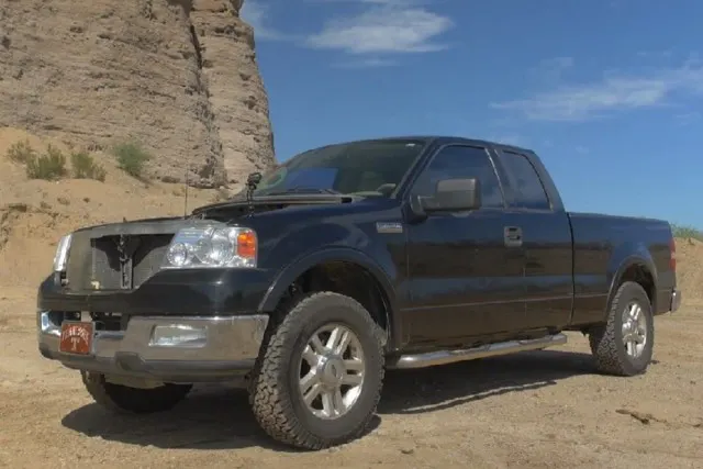 The pickup that got shot up.