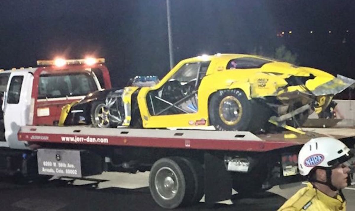 The aftermath of Wade's crash at Mile High.