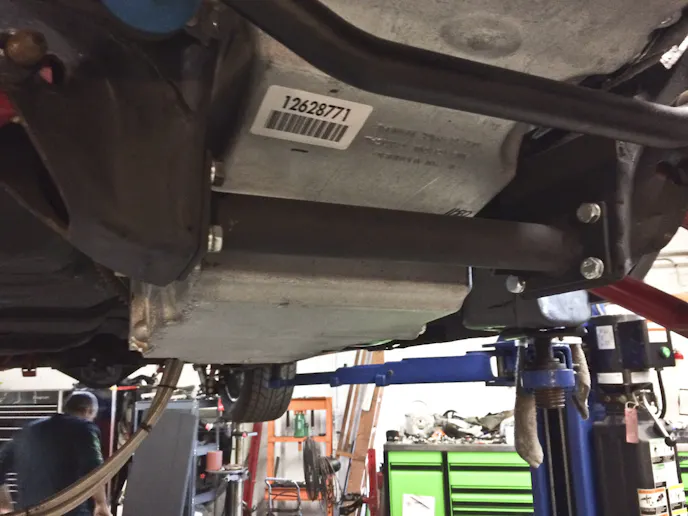 The center section of the front crossmemeber of the frame needed to be clearance for the oil pan. Given the amount of material that needed to be removed, we simply removed the entire middle section and replaced with a removable brake.