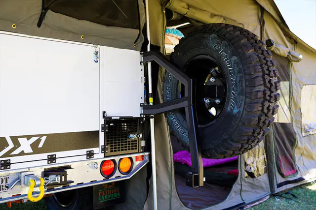 A swing out spare tire carrier is also an option on the trailer.