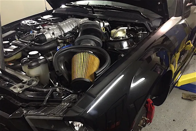 The first iteration of the swap included a completely stock GT500 engine and 6-speed manual transmission.