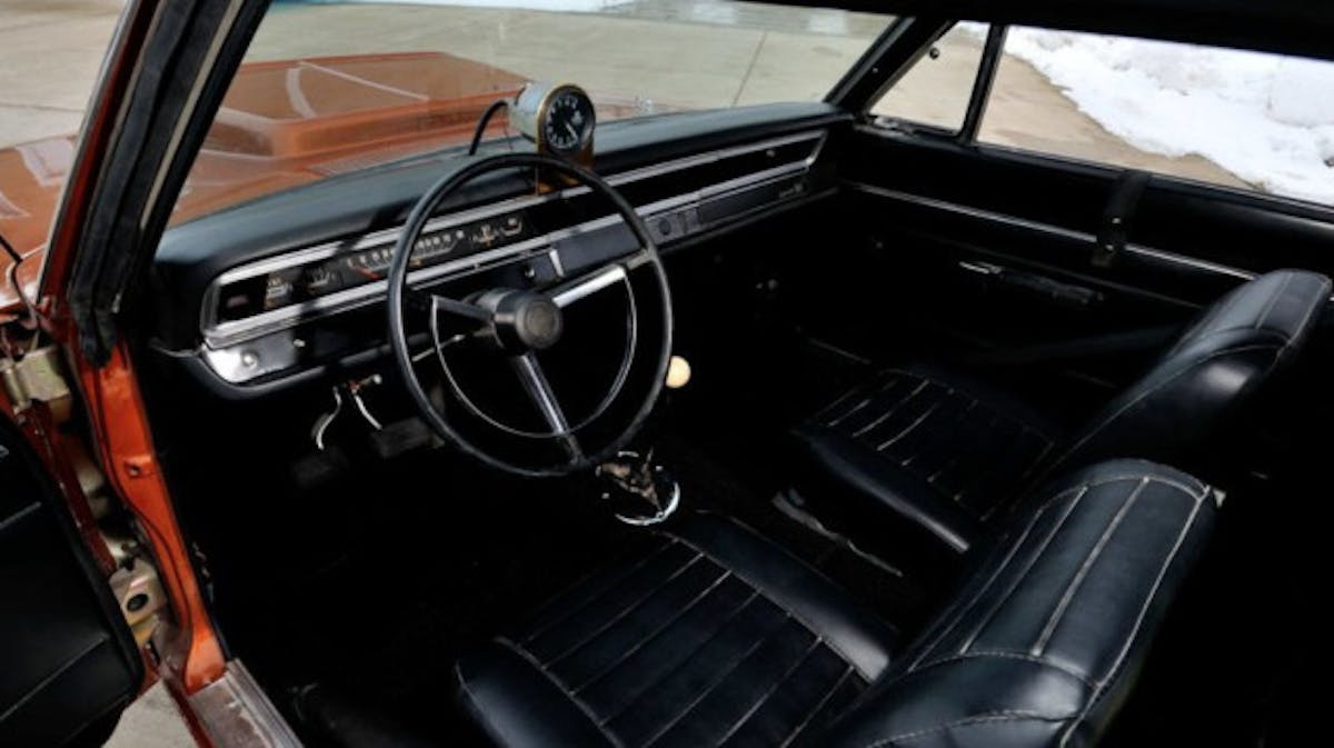 The Hemi Dart also ditched the standard car's seats for a lightweight pair lifted from the A-100 van. Along with the option-free interior and Hurst-shifter on the floor, the interior of the model made the car's sole purpose abundantly clear.