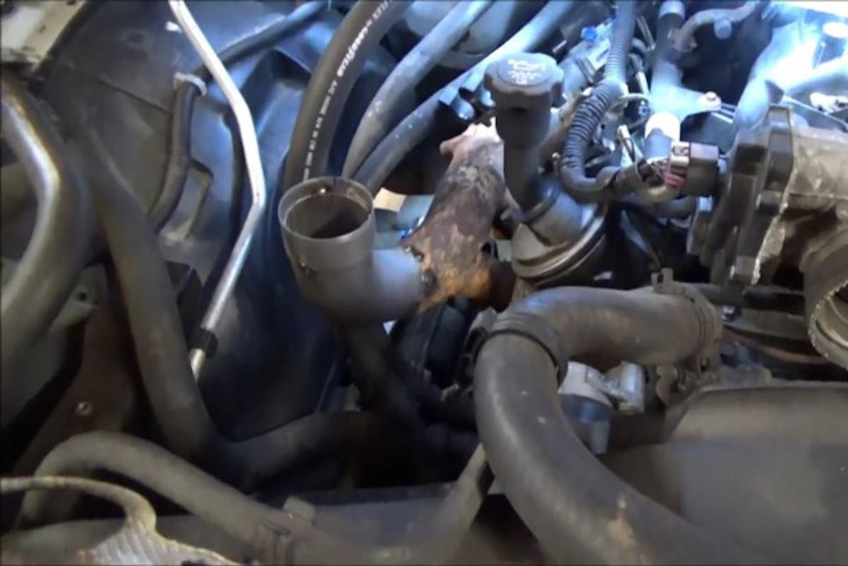 The passenger side manifold with the turbo feed pipe tacked in prior to welding.