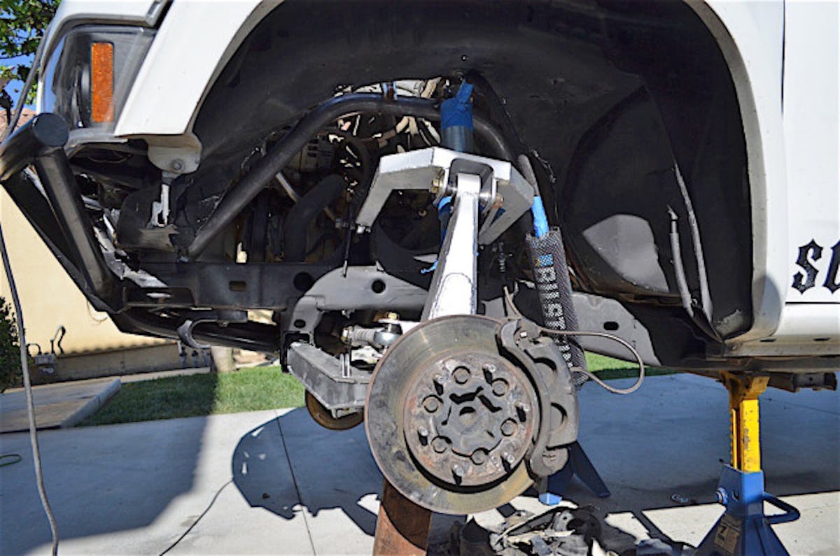 Shock hoops were placed and then the suspension was cycled to test for binding and clearance.