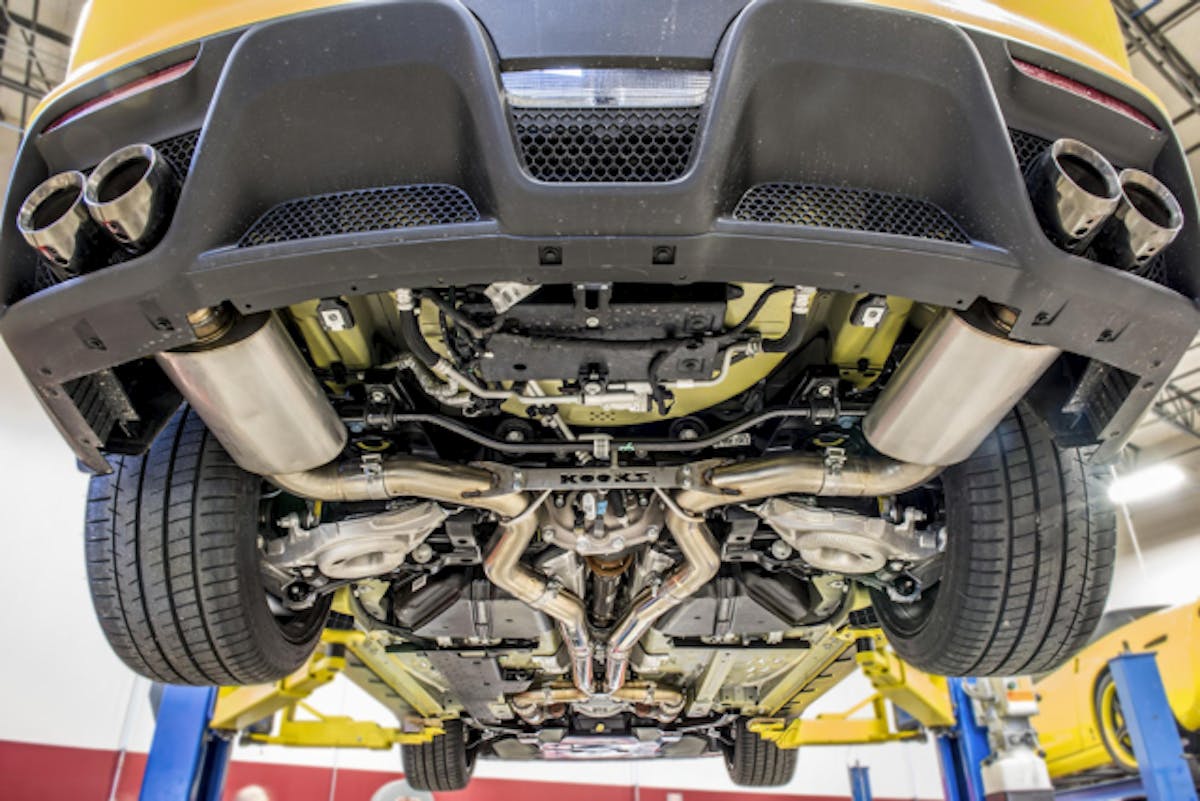 This exhaust system is sexy from stem to stern - Kooks has pulled out all the stops in creating an exhaust system for the GT350 that not only performs on the dyno, but looks amazing from any angle. 