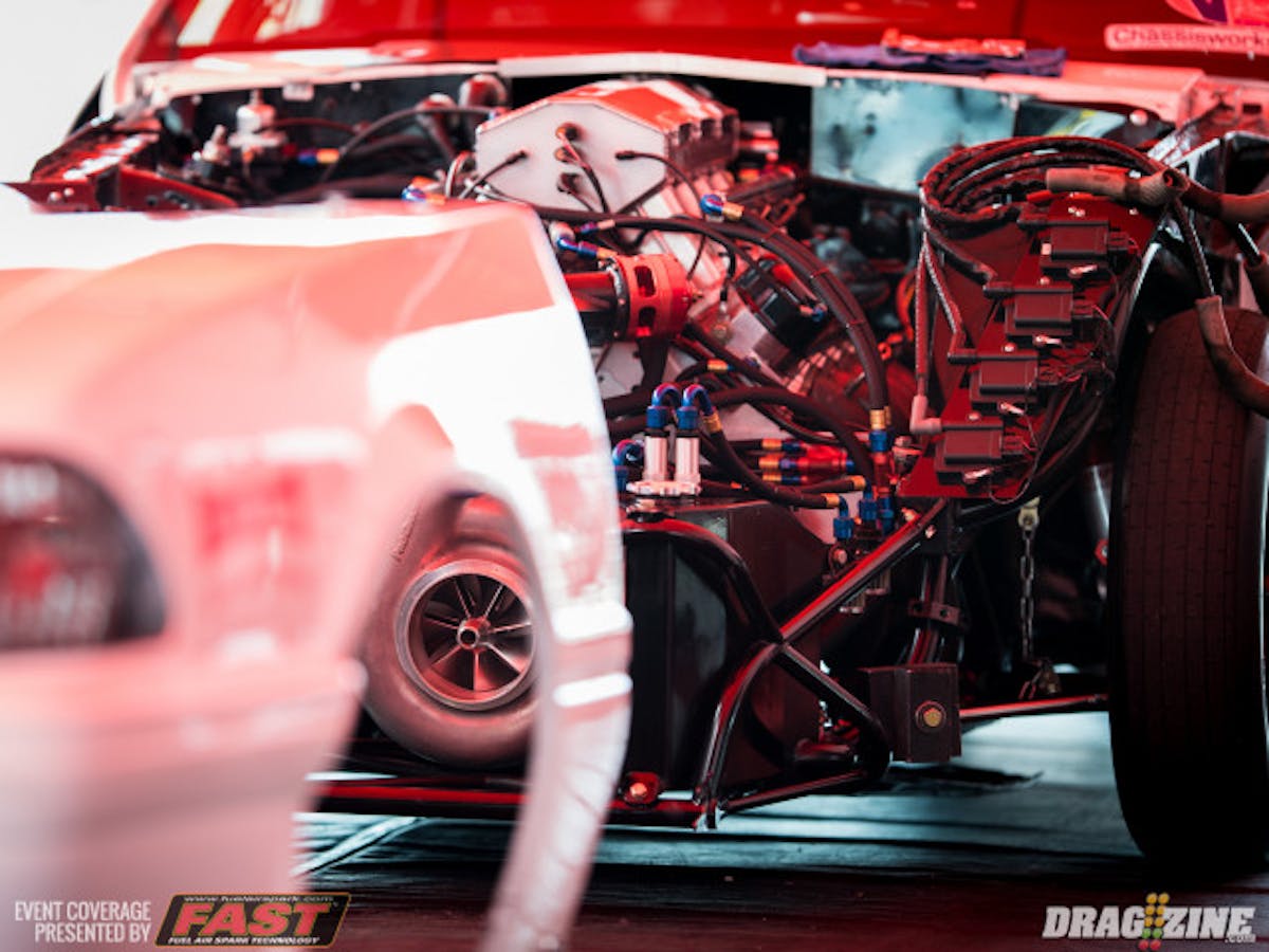 Jason Lee is temporarily wheeling the VIVA Mustang normally driven by Eric Gustafson, who is currently en route to the track from the left coast. The LDR hitter has made a couple of solid test shots so far this afternoon.