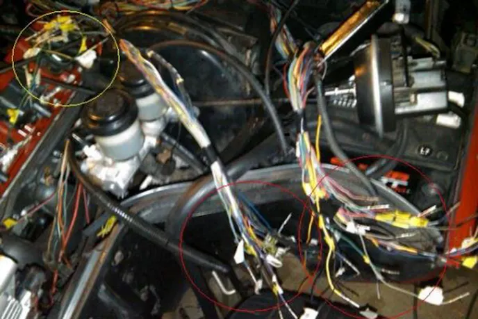 The wires circled in yellow had to be lengthened.
