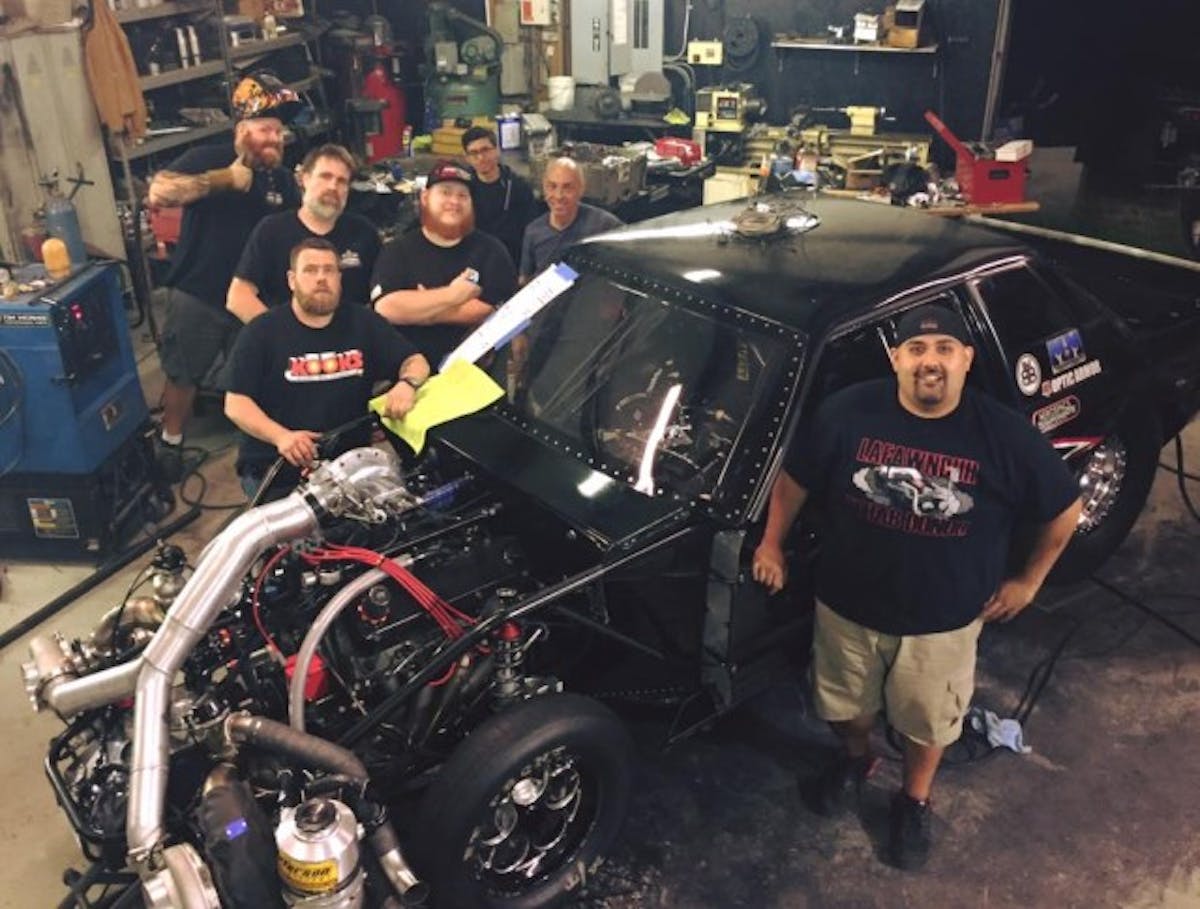 The Murillo Motorsports crew, pulling another late night in the lead-up to American Outlaws Live to prep LaFawnduh for her triumphant return.