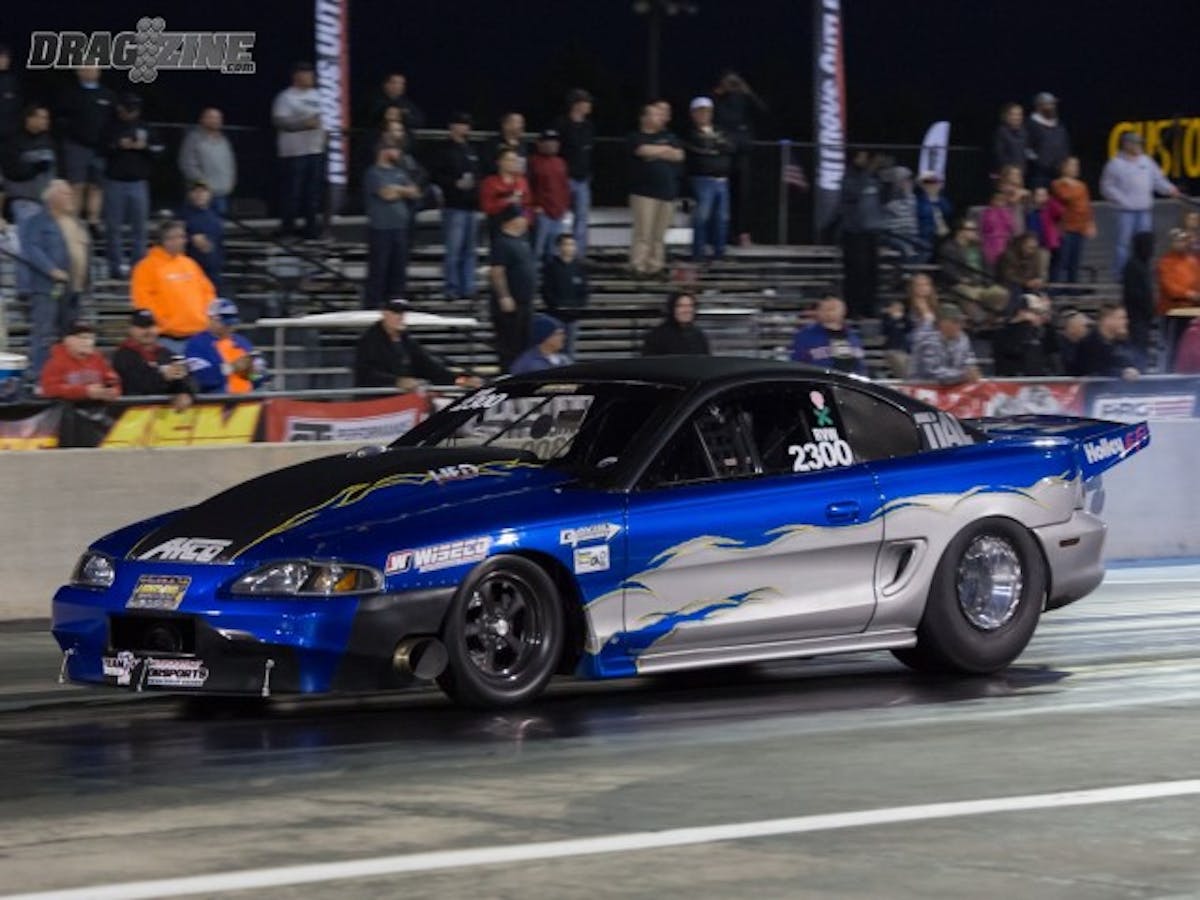 Brad Edwards has been able to take advantage of the Relay 4 in his twin turbo Radial vs The World Mustang.