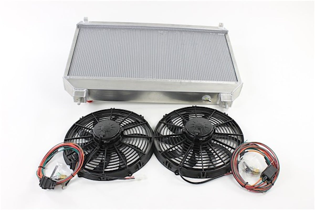 Along with the radiator and fans we sourced from Be Cool, we also sourced a radiator cap (PN. 7001) and well as two wiring harnesses for the fans (PN. 75021). Worth noting is the fact that while the fans will function as designed off the stock ECU's instructions, they need a 40 amp relay per fan as opposed to the 30 amp relay used with the stock piece.