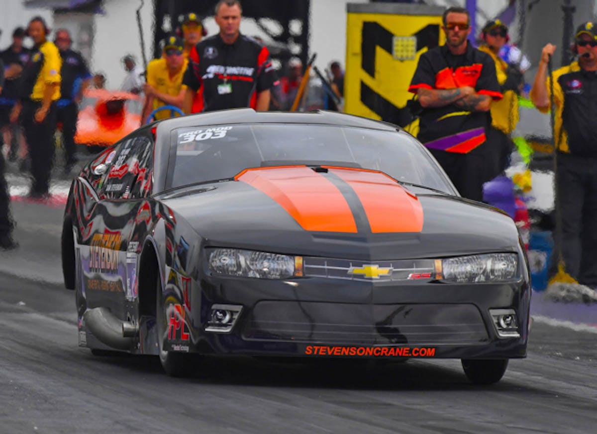 Stevenson's new twin turbocharged Camaro, which was originally built for Rickie Smith earlier this year by Jerry Bickel Race Cars. (Photo by Ron Lewis)