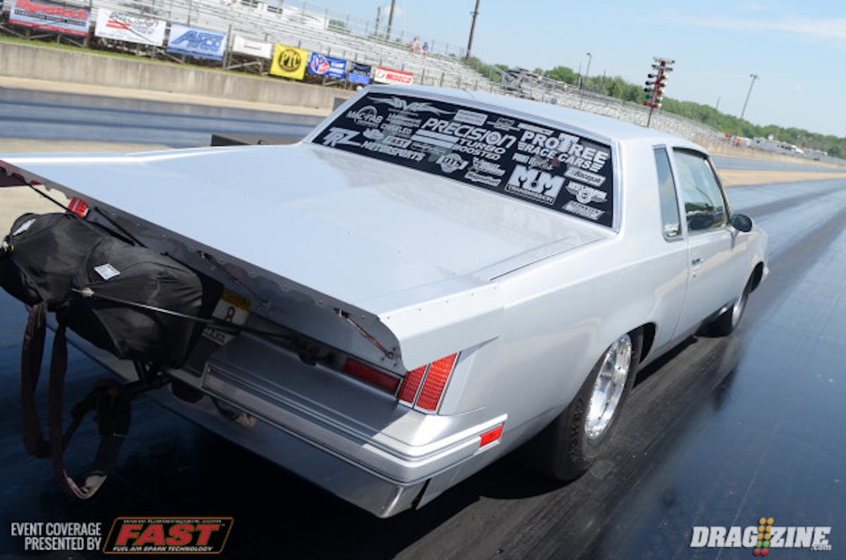 Jason "Pooch Rueckert, who promotes the Prize Fight, has brought his RvW Olds Cutlass out today for some testing laps. 