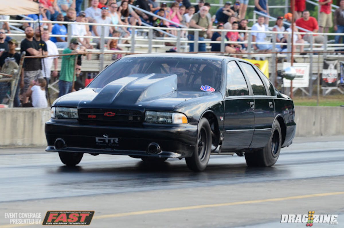Rick Wetherbee and his "Land Yacht" Impala delivered the 'wow' moment of the third round of LDR qualifying, as the car hiked the front wheels and made a move toward the wall. Wetherbee hung with it and clicked off a career best 4.36 at 177 mph to move up to the fourth spot in the order. The quickest Wetherbee had been previously was a 4.43.