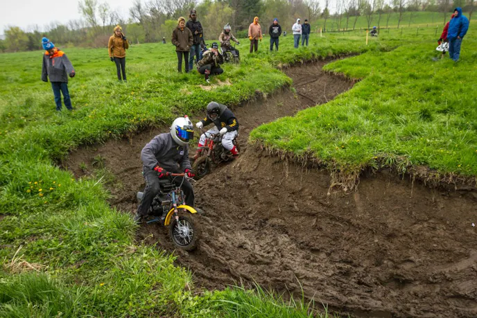 The Tuff Mudder course for mini-bikes was wetter than normal.
