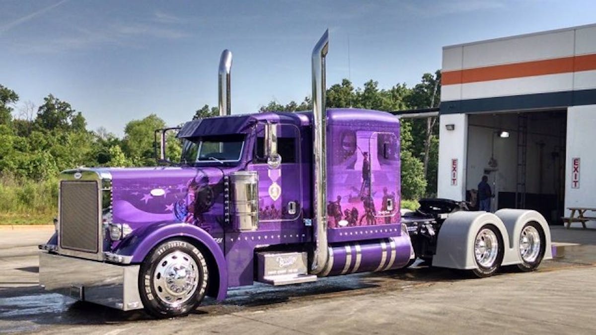 Sean McEndree wanted to honor his brothers and sisters in the U.S. armed forces with his Peterbilt, dubbed "Band of Brothers."