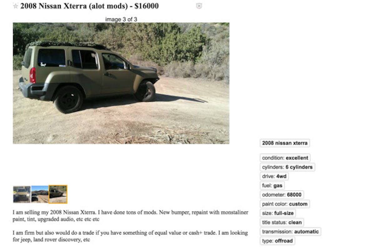 $16K for a 2008 Xterra with 68K miles. Let's see...