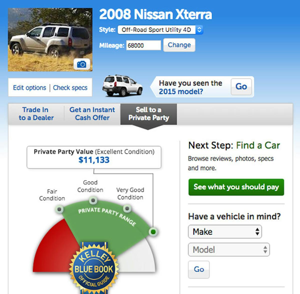 ...and there you have it. Even at the highest, cream-of-the-crop condition, the Xterra is still a good five grand over its value.