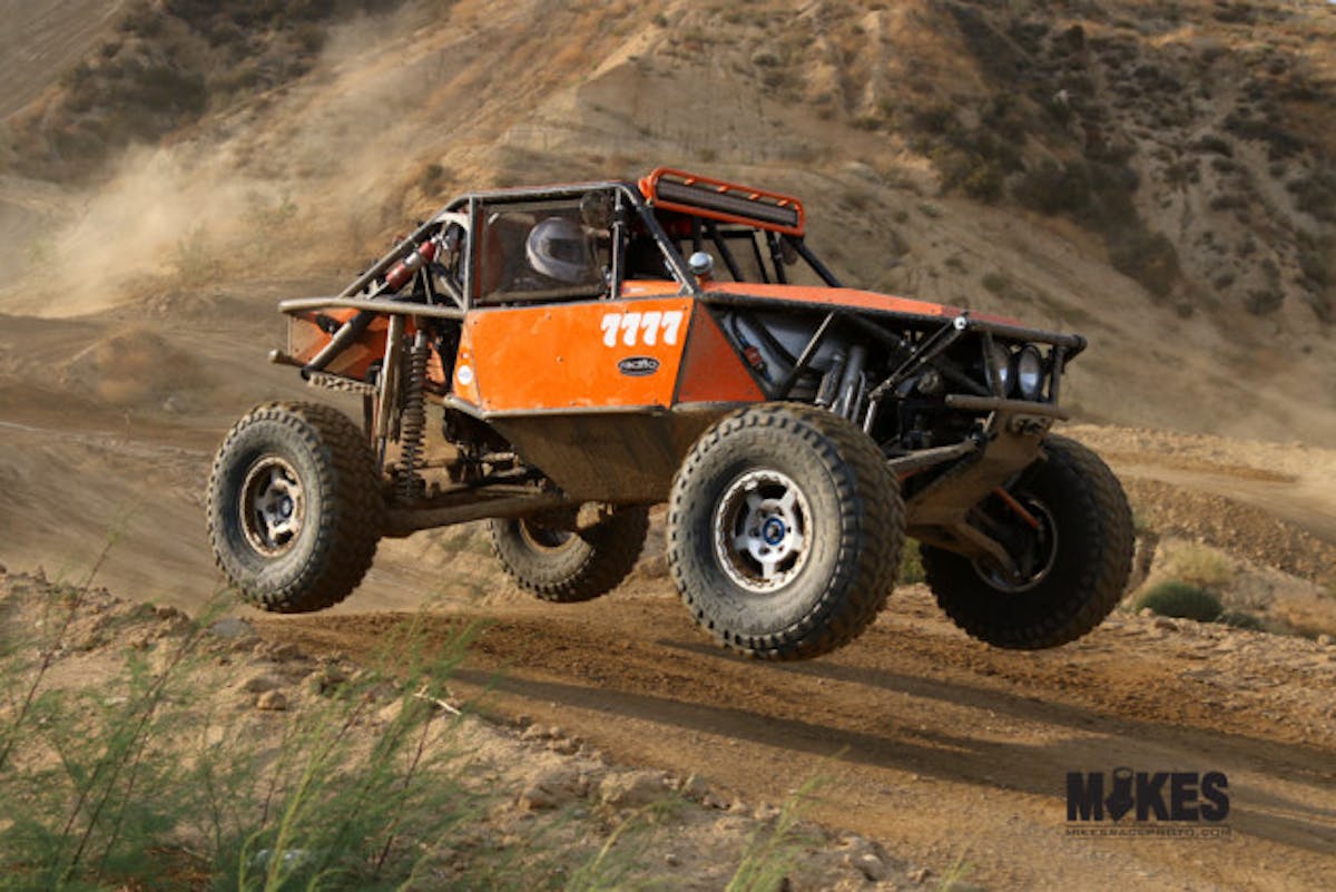 Shane Chiddix launches his car off one of the countless jumps at Glen Helen.