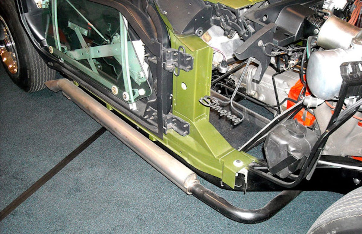 This is Kevin Mackay’s beautiful “See-Thru Corvette L88.” To the right, you can see the black frame. The green part is the separate factory birdcage. Mackay’s unique creation is fully functional and drivable! Photo – K. Scott Teeters