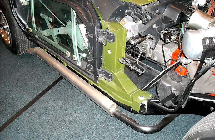 This is Kevin Mackay’s beautiful “See-Thru Corvette L88.” To the right, you can see the black frame. The green part is the separate factory birdcage. Mackay’s unique creation is fully functional and drivable! Photo – K. Scott Teeters