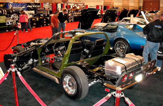 You can clearly see how the green birdcage forms a quasi-roll bar and provides the structure for the door hinges and A-pillar. This display piece of art is captivating – something you can look at for hours and hours. Mackay also has a See-Thru 1965 big-block, and is planning to make a similar See-Thru C1 Corvette. Photo – K. Scott Teeters