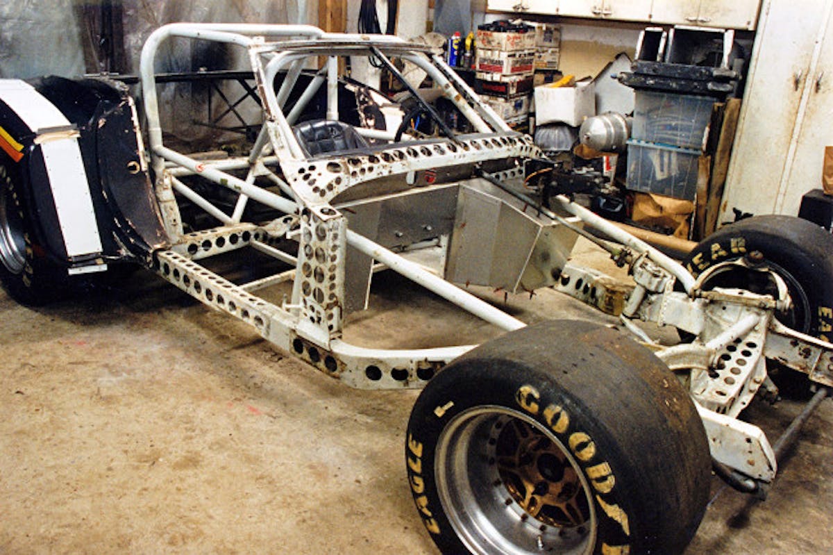 Here’s what the car looked like, minus the Greenwood-style wide-body when Lance Smith bought the car. The Swiss Cheese treatment was performed by Corvette racer, “Fast Phil” Currin from Gainesville, Florida. The objective was to lighten the car, but Phil admitted that he over-did-it with the hole-saw. Photo – Lance Smith