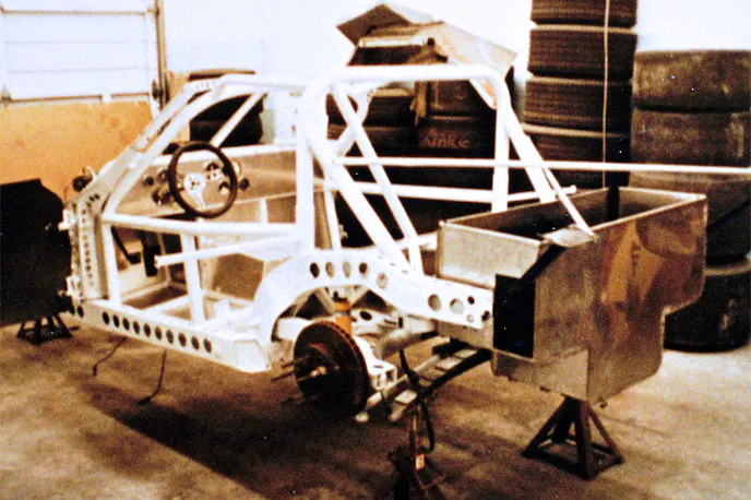 Note the horizontal tube connecting the front and rear sections of the roll cage. This was additional protection for the driver and added a little stiffness to the overall chassis. This was added after Greenwood sold the car. Smith removed this and took it back to the original configuration that you can see in the above photo. Photo – Lance Smith