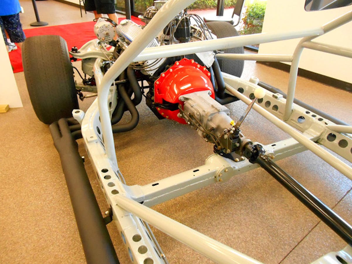 Look carefully and you’ll see the floor through the holes in the top of the frame, meaning that the bottom of the frame is open. Gobbs of horsepower and torque didn’t get along well with a frame as lightened as this. Photo – K. Scott Teeters