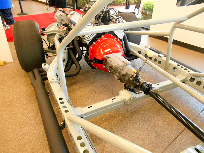 Look carefully and you’ll see the floor through the holes in the top of the frame, meaning that the bottom of the frame is open. Gobbs of horsepower and torque didn’t get along well with a frame as lightened as this. Photo – K. Scott Teeters