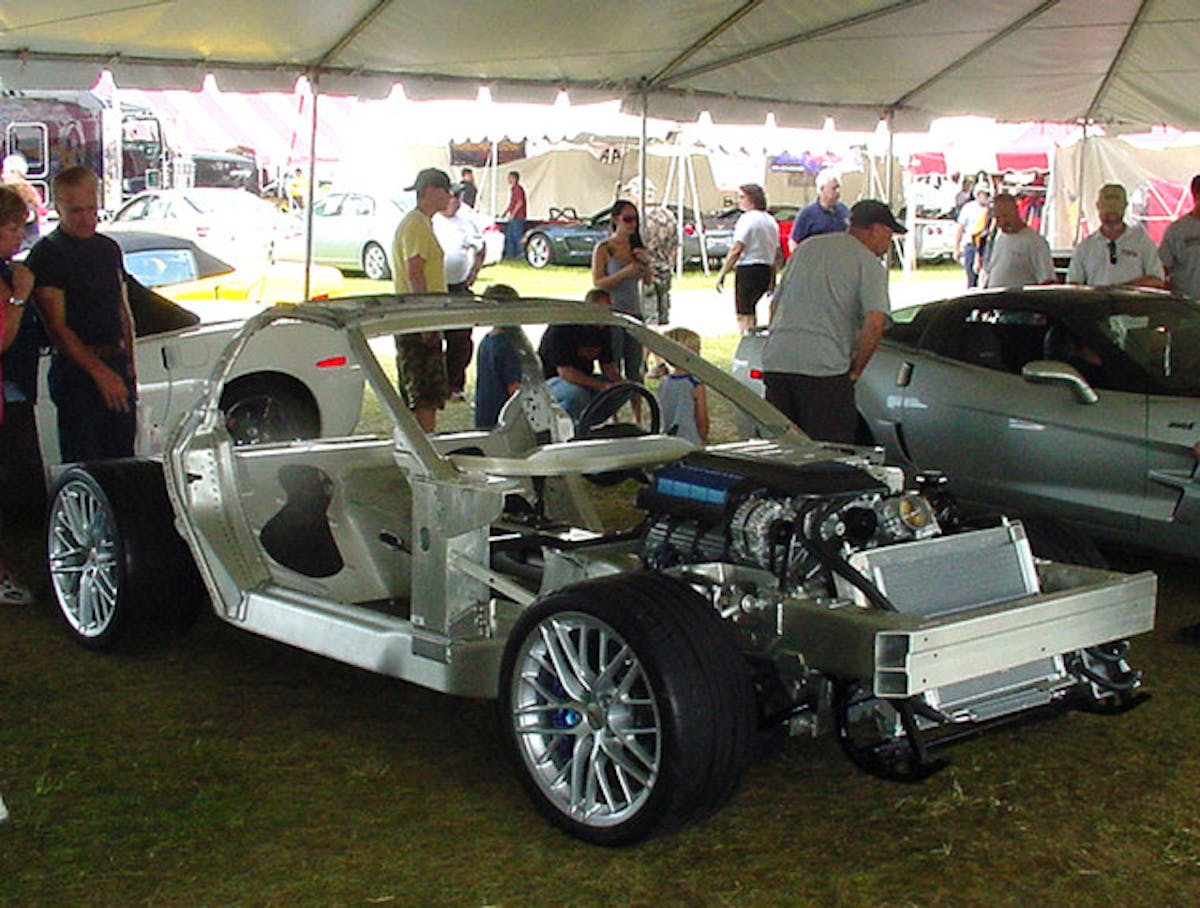 Here’s the rolling display chassis of the 2009 ZR1 Corvette. GM sure knows how to make display pieces. Photo – K. Scott Teeters