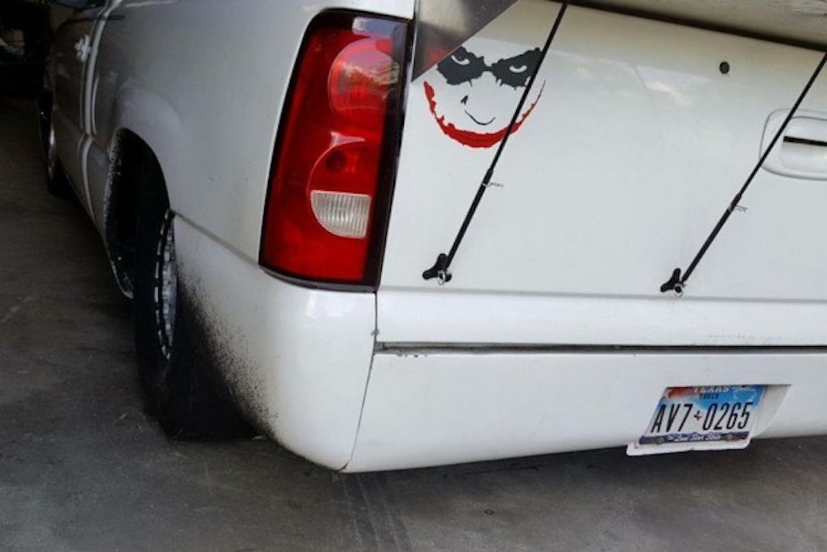 Tellez Motorsports also fabricated the truck's rear wing and aluminum bed cover. And you can see the truck's namesake, The Joker, on the tailgate. There will be plenty of people who will see the business end of The Joker.