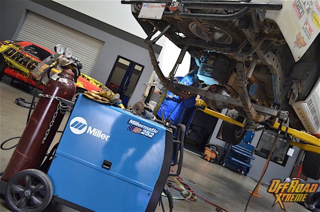 Our Miller Milermatic 252 came in handy to tack the mounts down before returning it to Currie for final welding.