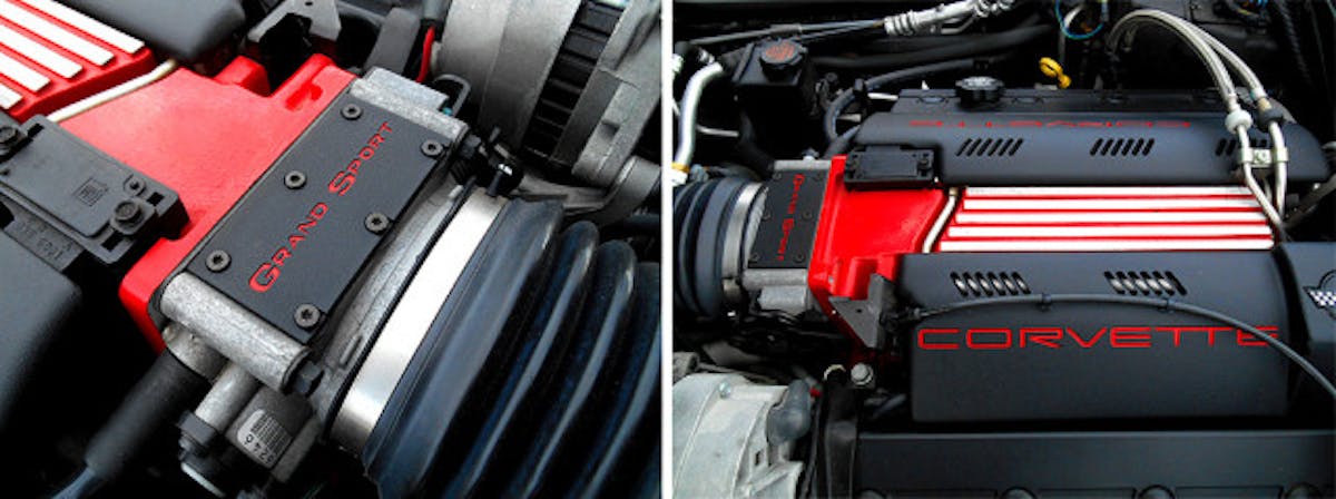 The LT4 engine was only available in 1996 and was a $1,450 option, available on all 1996 Corvettes. All LT4 engines had the red throttle body with “GRAND SPORT” inscribed in red. All LT4-equipped 1996 Corvettes (Grand Sports included) were only available with the 6-speed manual transmission. 