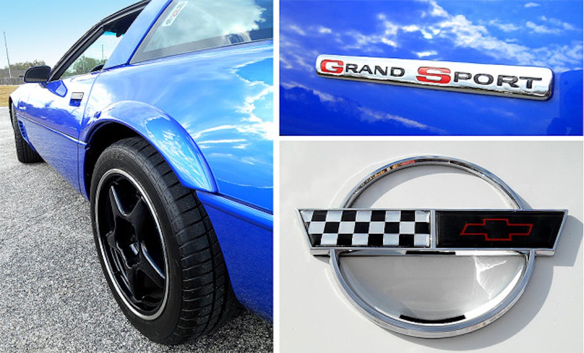 The painted black 5-spoke ZR-1-style wheels, red fender hash marks, and dedicated “GRAND SPORT” badge were iconic for this salute to the 1963 Grand Sport Corvette racer. 