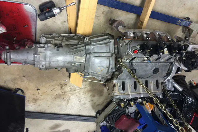 The 5.3 Gen III LS and 4L60E transmission were assembled at Bryan's house. Image courtesy Bryan Meadows.