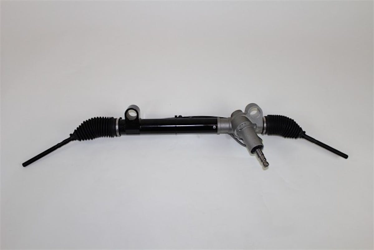 Our new power steering rack from Flaming River is finished in a cool gloss black color.