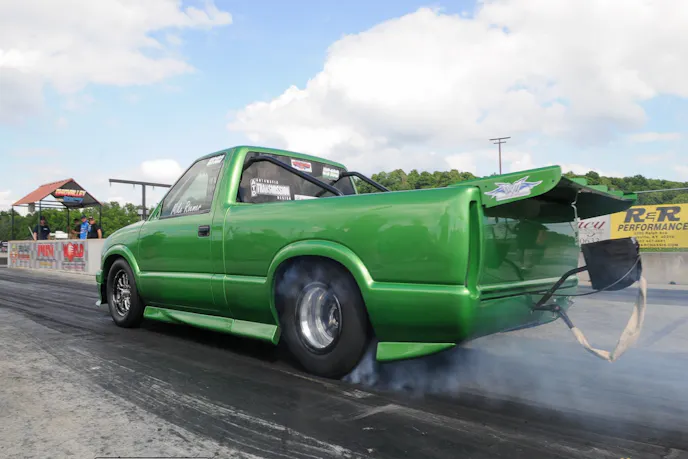 Michael's S10 usually wears Mickey Thompson 275 radials with Weld V-Series 15x12 wheels. Obviously, if Michael chooses the MX235 route, a tire change will be a necessity, but changing back to a 275 will be a piece of cake.