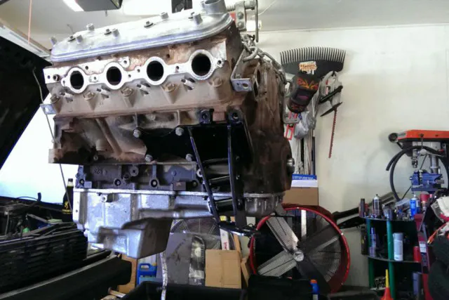 Getting ready to install the aluminum block 6.0 LS. This shot perfectly shows the solid motor mounts Davis fabricated.
