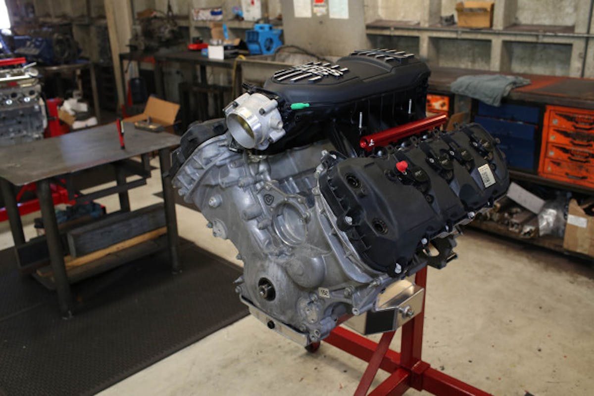 Although the Coyote motor we built for our budget shoot generates a healthy amount of power over stock with a peak output of 510.4 horsepower at 7,600 rpm, it's still well below the fuel requirements that would exploit the flow capability of the 95lb injectors we used. These are the same injectors used in the 1000 horsepower, supercharged 2015-16 Mustang Cobrajet drag cars (for which DW supplied all the injectors to Ford). While that leaves a massive amount of headroom in this application, it's just a matter of nabbing the calibration data from DW's site and entering it into the Coyote's ECU to dial it in accurately, and if we decided to add forced induction at a later date, we can do so without having to replace the injectors we have now. 