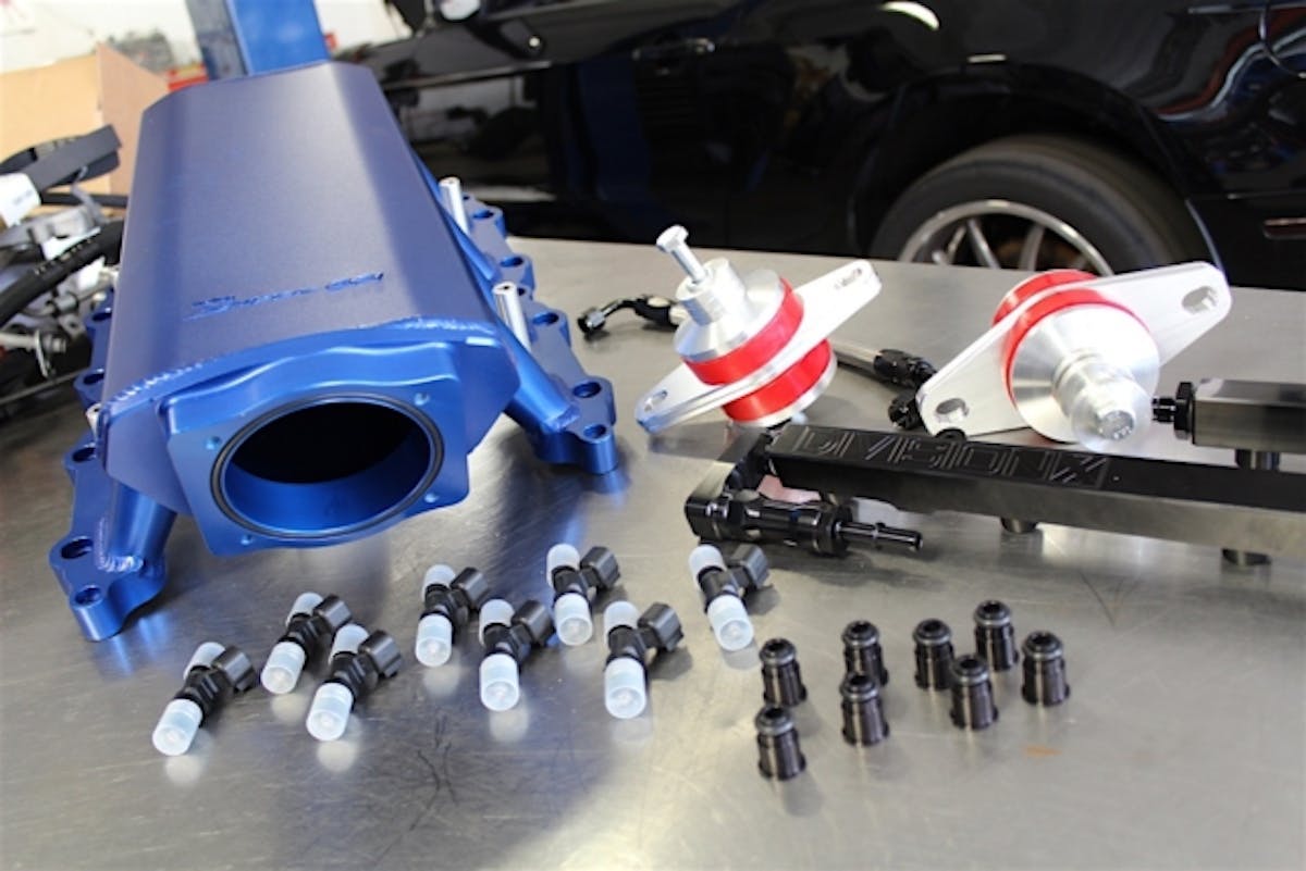 Coles said that this intake is compatible with low boost applications and higher boost applications, but that anything over 10-12 psi isn't recommended. Holley is currently in development of another intake for boosted applications that will accept those higher boost levels.